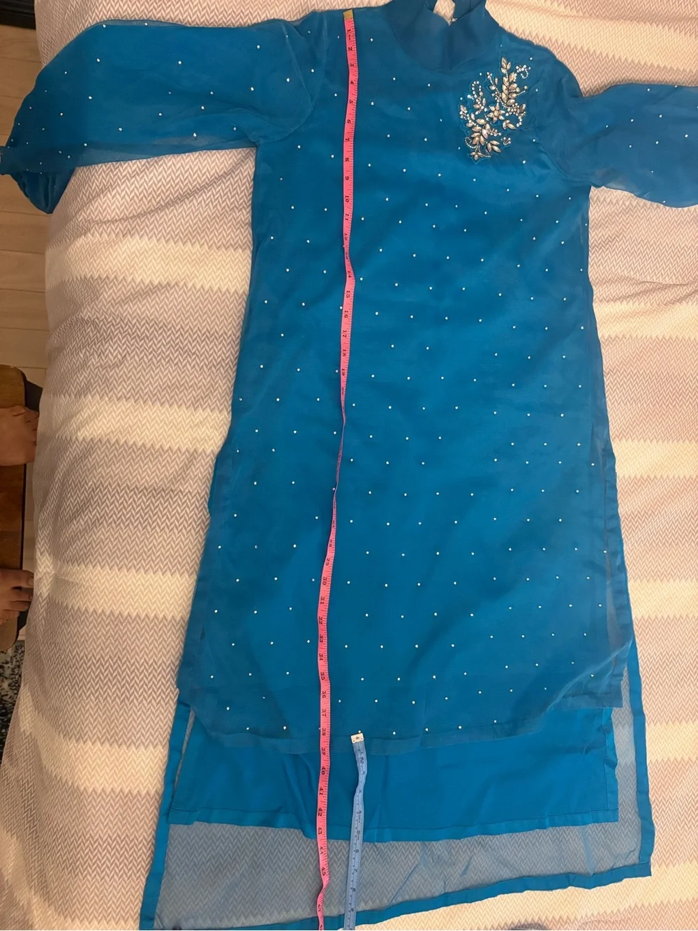 Maria B Luxury 3 Piece Blue Embroidered High-Low Kurti Trouser Dupatta Suit XS